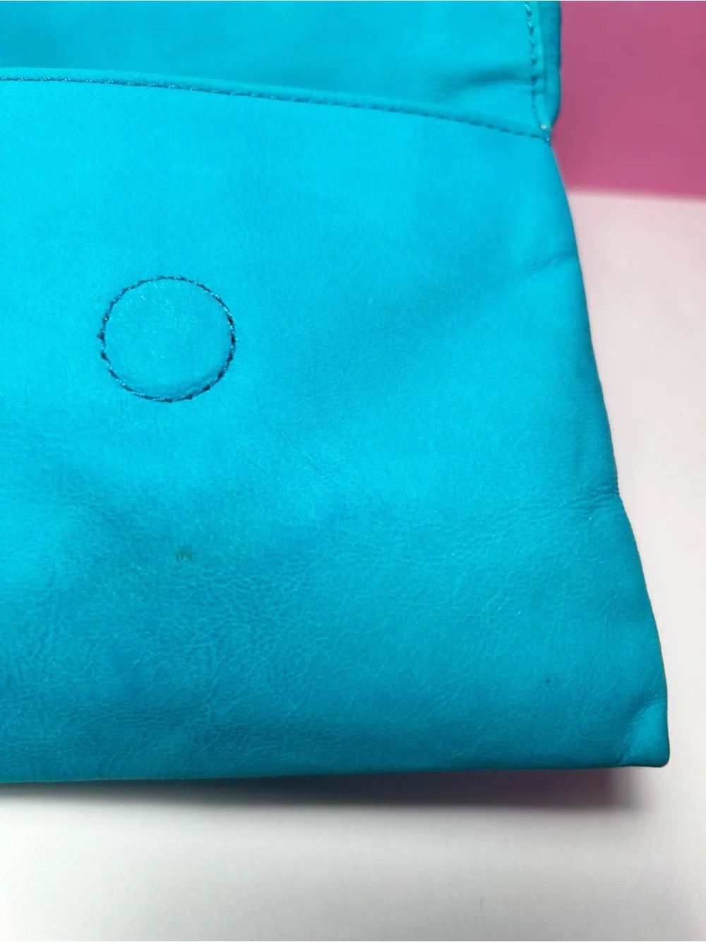 Henri Bendel Turquoise/Aqua Suede Fold Over Clutch Wristlet